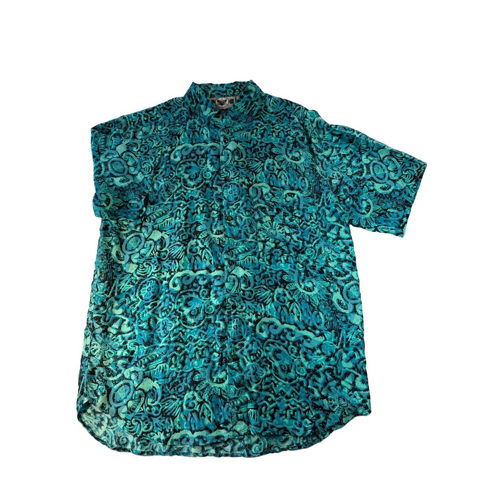 Vintage High Advantage Silk Camp Shirt Men's M Blue Abstract Tropical Hawaiian